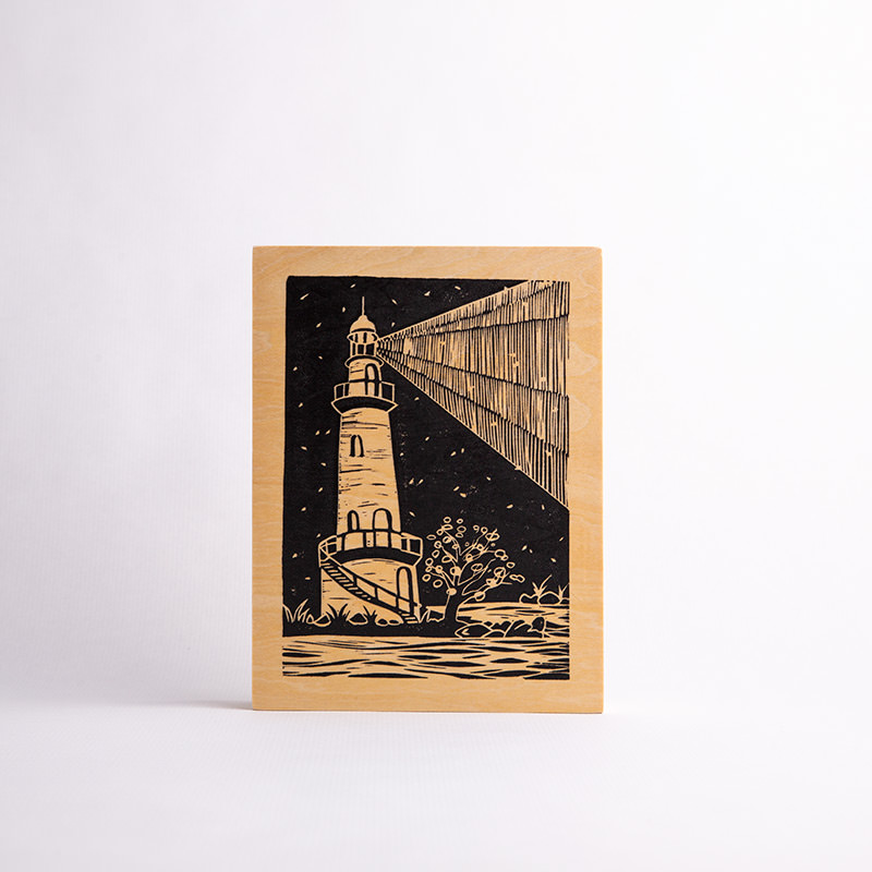 MariaMulder - Beacon linocut on wood panel
